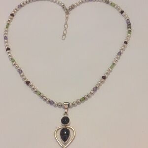 Sterling Silver Red Garnet Pendant Necklace, Multigem Bead Chain, New